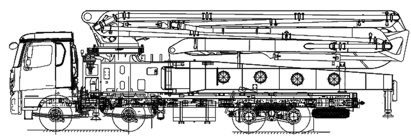 Чертёж: Автобетононасос АБН 56 на шасси 8×4, вид сбоку